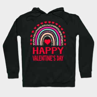 Happy Valentines Day Leopard Rainbow for Girls Kids Womens Hoodie